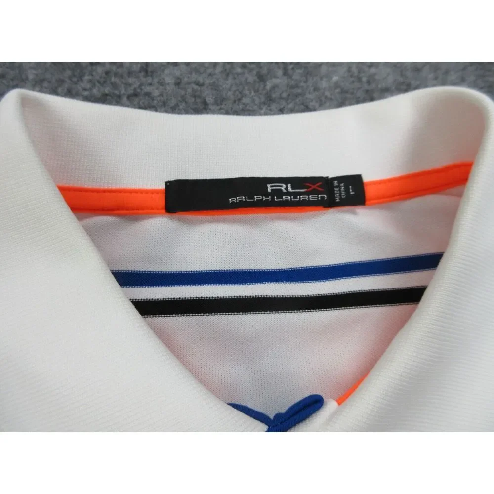 Ralph Lauren Polo Shirt Mens Large White Stripes‎ Logo RLX Golf Rugby Casual